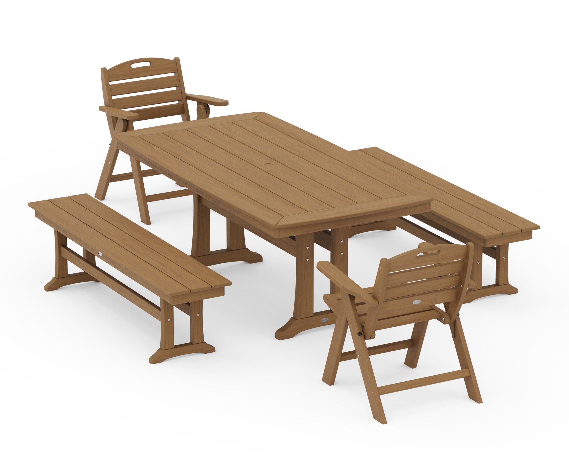 Nautical Folding Lowback Chair 5-Piece Dining Set with Trestle Legs and Benches