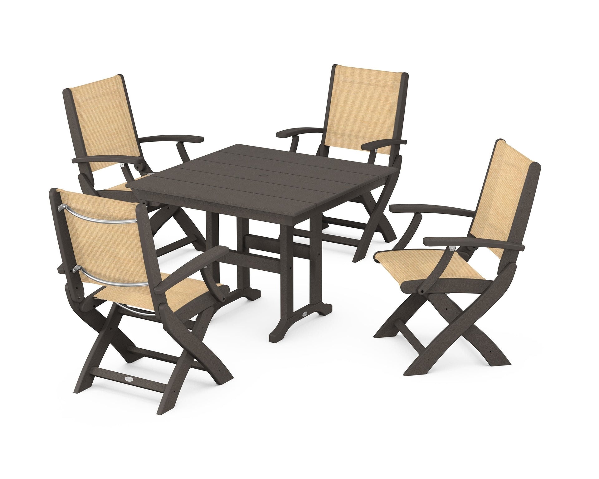 Coastal Folding Chair 5-Piece Farmhouse Dining Set