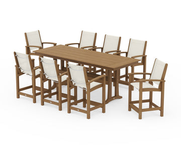 Coastal 9-Piece Farmhouse Counter Set with Trestle Legs