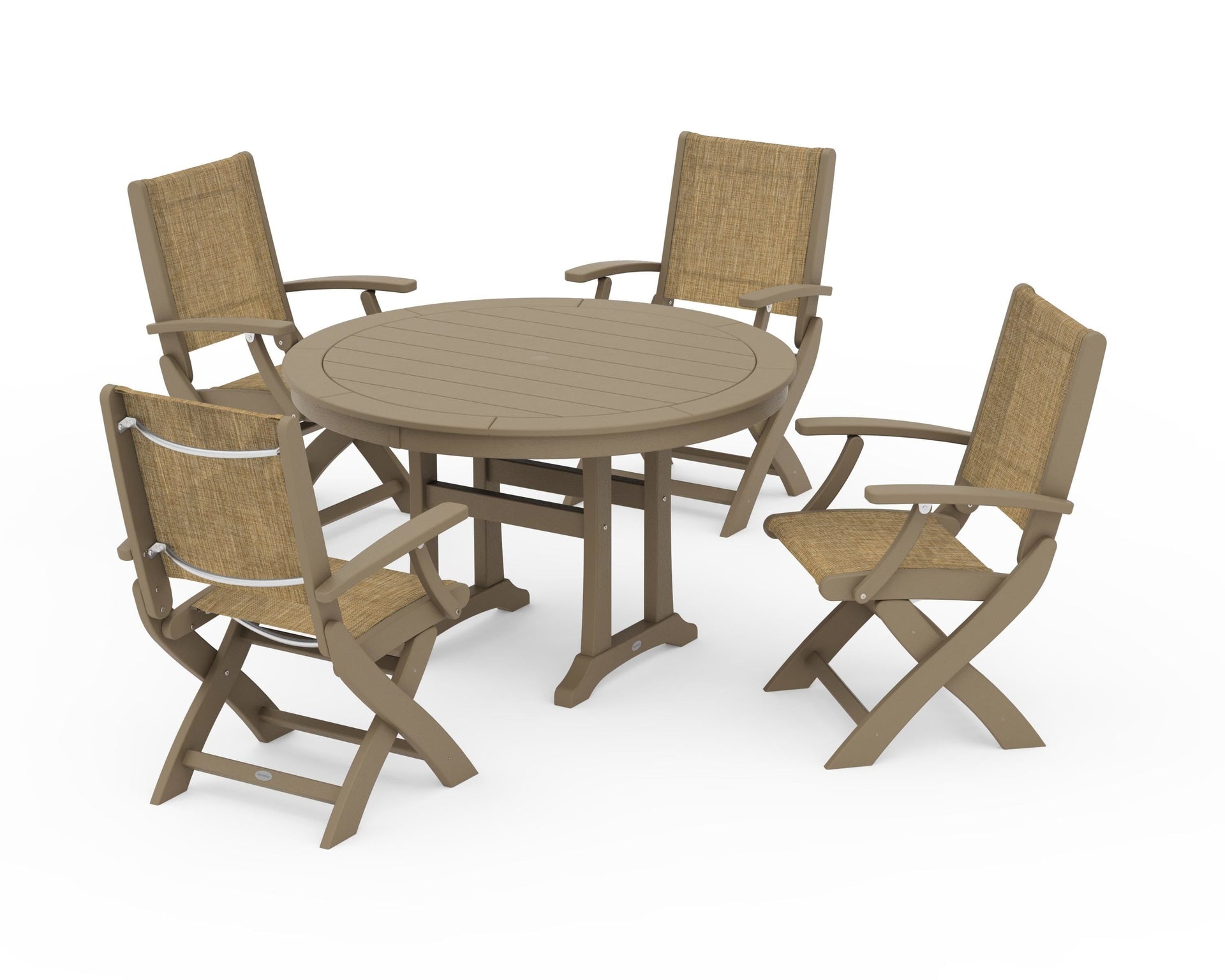 Coastal Folding Chair 5-Piece Round Dining Set with Trestle Legs