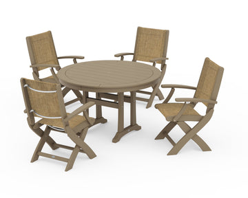 Coastal Folding Chair 5-Piece Round Dining Set with Trestle Legs
