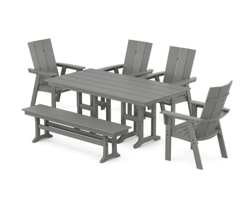 Modern Curveback Adirondack 6-Piece Farmhouse Dining Set with Bench