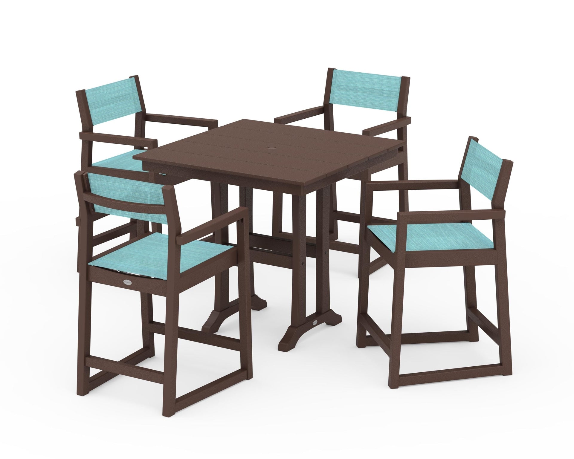 EDGE Sling Arm Chair 5-Piece Farmhouse Counter Set with Trestle Legs
