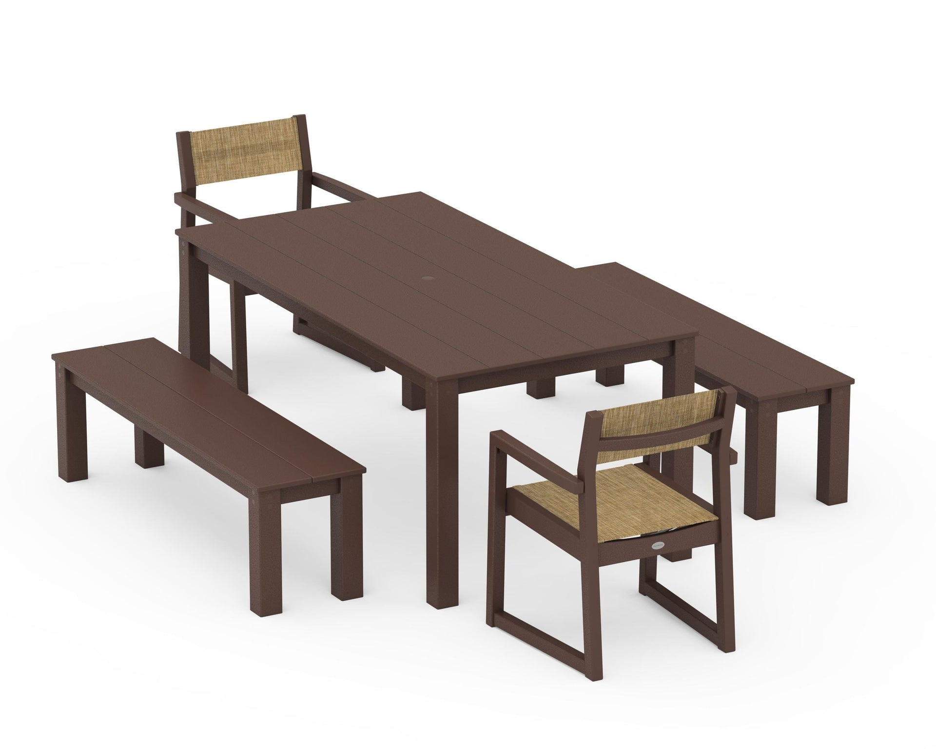 EDGE Sling Arm Chair 5-Piece Parsons Dining Set with Benches