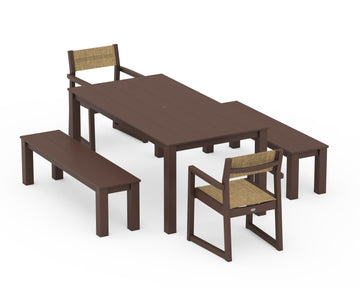 EDGE Sling Arm Chair 5-Piece Parsons Dining Set with Benches
