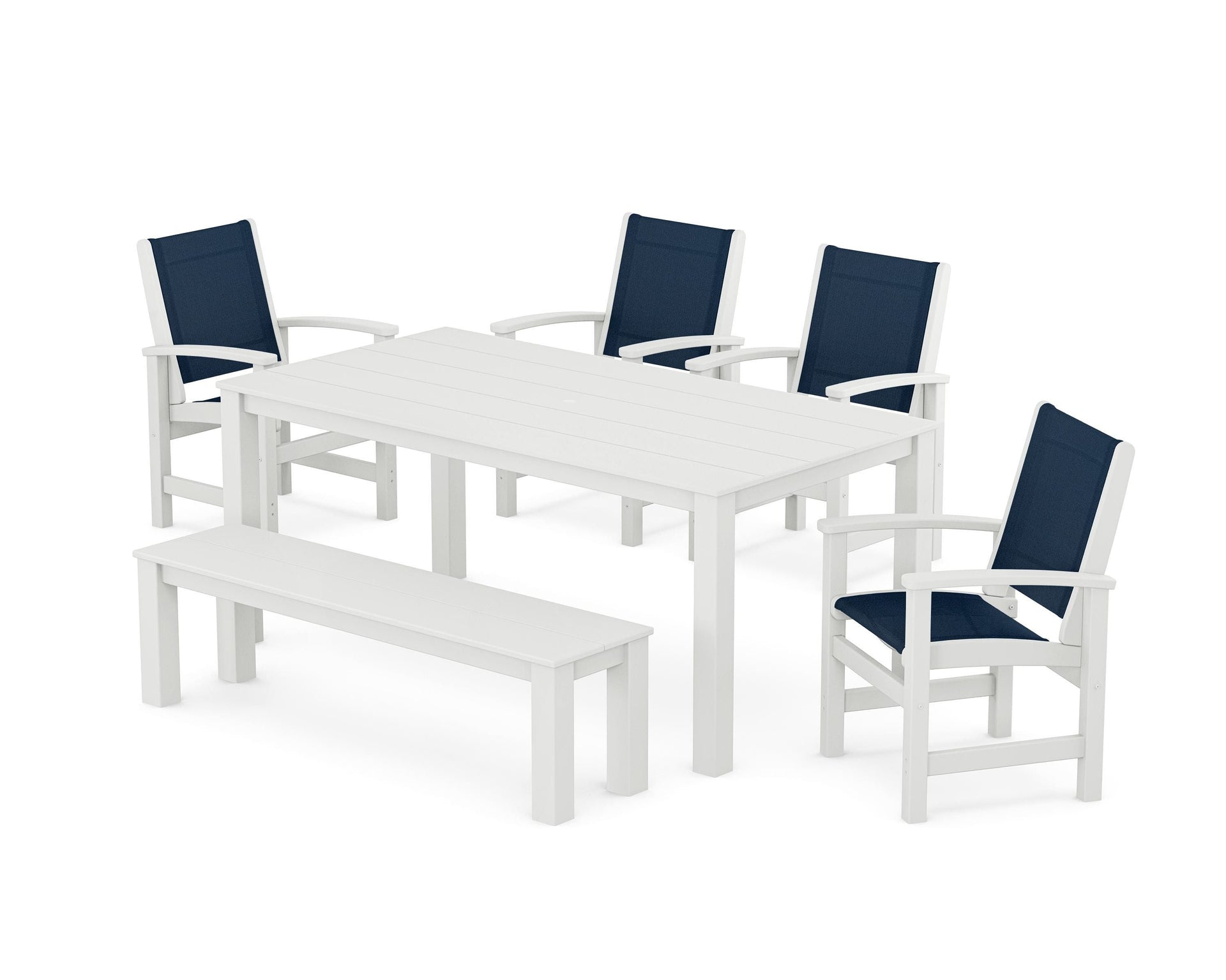 Coastal 6-Piece Parsons Dining Set with Bench