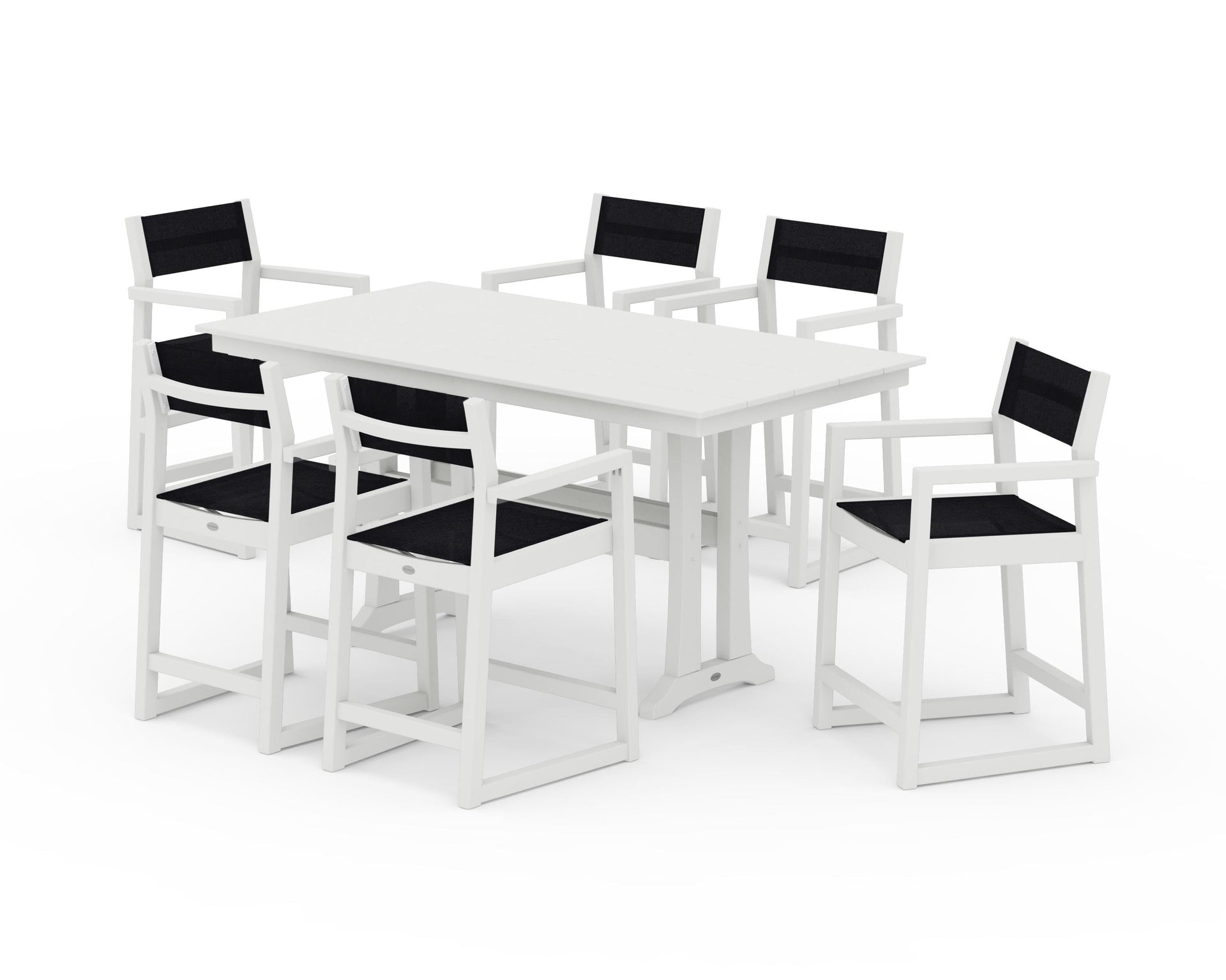 EDGE Sling Arm Chair 7-Piece Farmhouse Counter Set with Trestle Legs