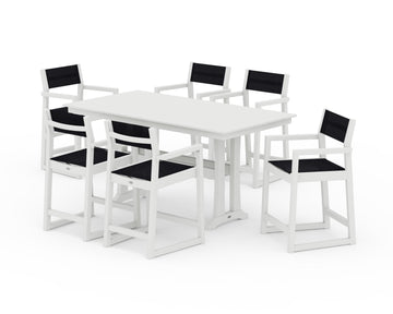 EDGE Sling Arm Chair 7-Piece Farmhouse Counter Set with Trestle Legs