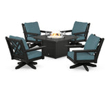 Chippendale 5-Piece Deep Seating Swivel Conversation Set with Fire Pit Table