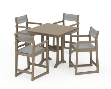 EDGE Sling Arm Chair 5-Piece Farmhouse Counter Set with Trestle Legs