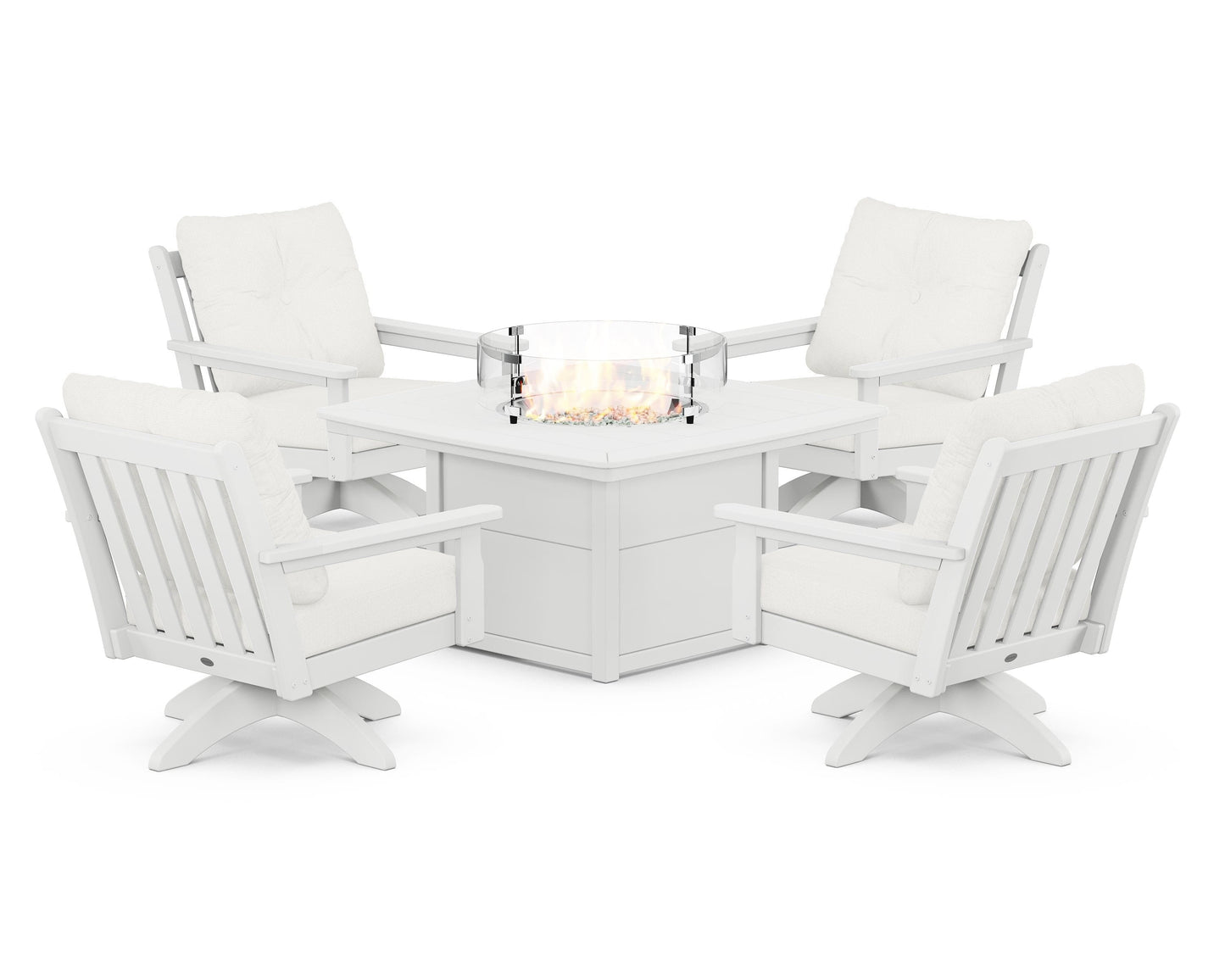 Vineyard 5-Piece Deep Seating Swivel Conversation Set with Fire Pit Table