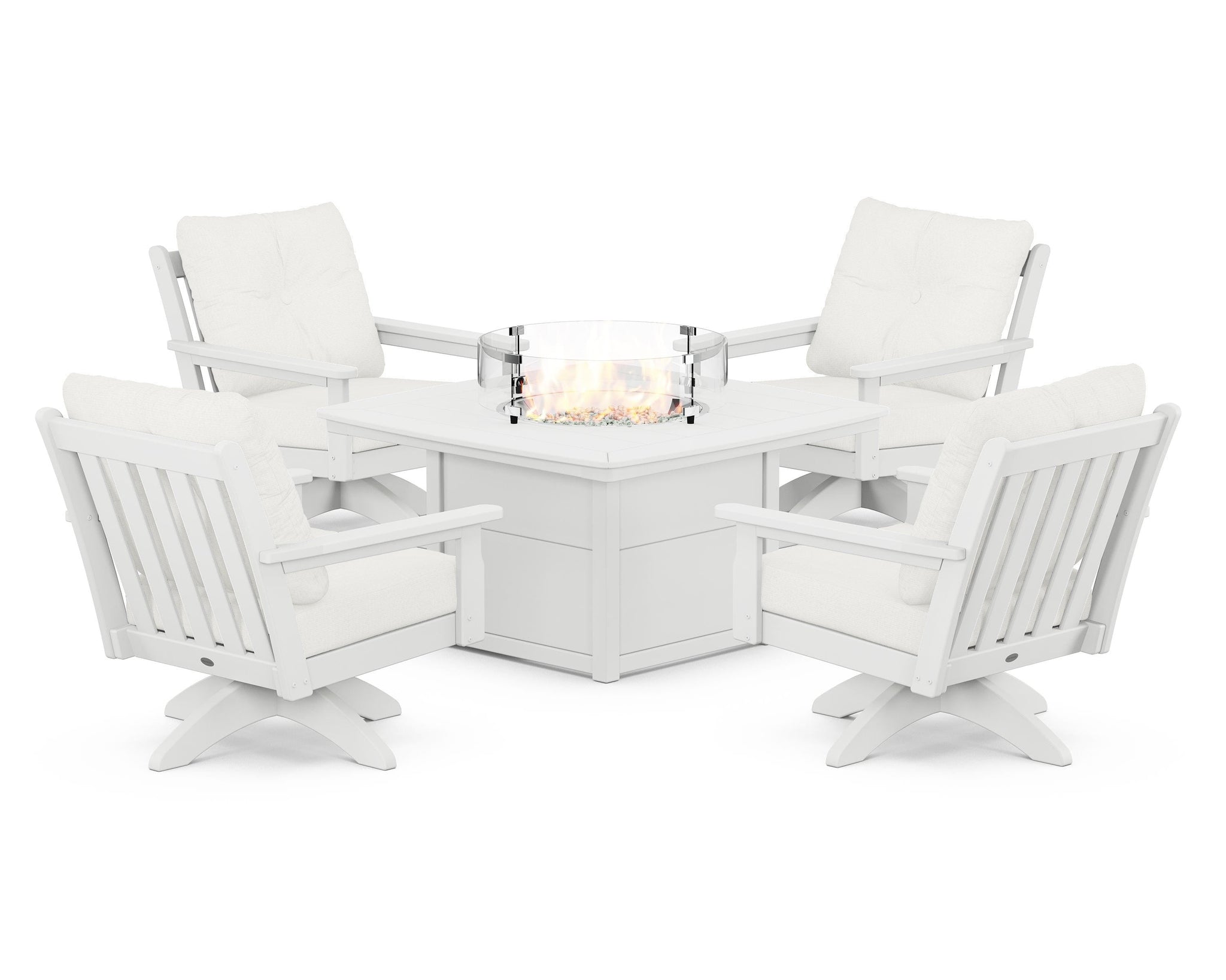 Vineyard 5-Piece Deep Seating Swivel Conversation Set with Fire Pit Table