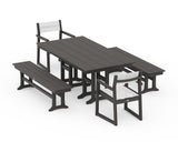 EDGE Sling Arm Chair 5-Piece Farmhouse Dining Set with Benches