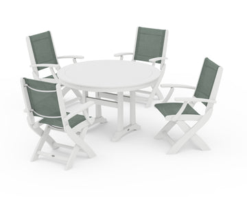 Coastal Folding Chair 5-Piece Round Dining Set with Trestle Legs