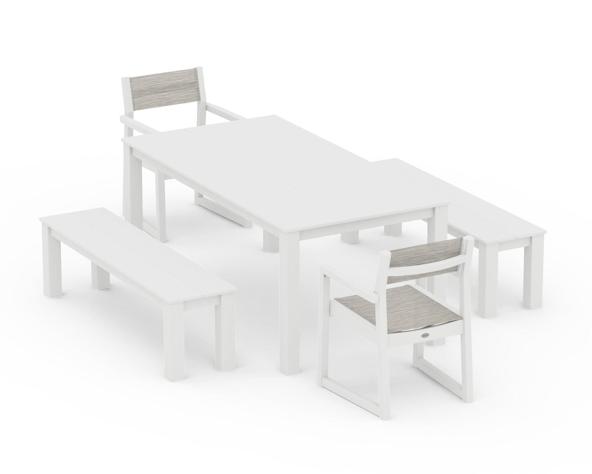 EDGE Sling Arm Chair 5-Piece Parsons Dining Set with Benches
