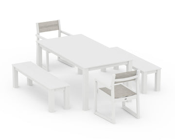 EDGE Sling Arm Chair 5-Piece Parsons Dining Set with Benches