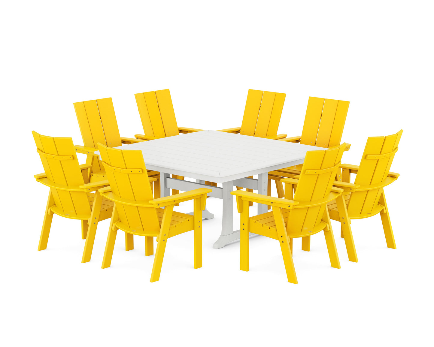 Modern Curveback Adirondack 9-Piece Square Dining Set with Trestle Legs