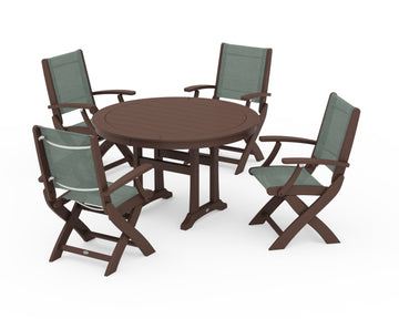 Coastal Folding Chair 5-Piece Round Dining Set with Trestle Legs