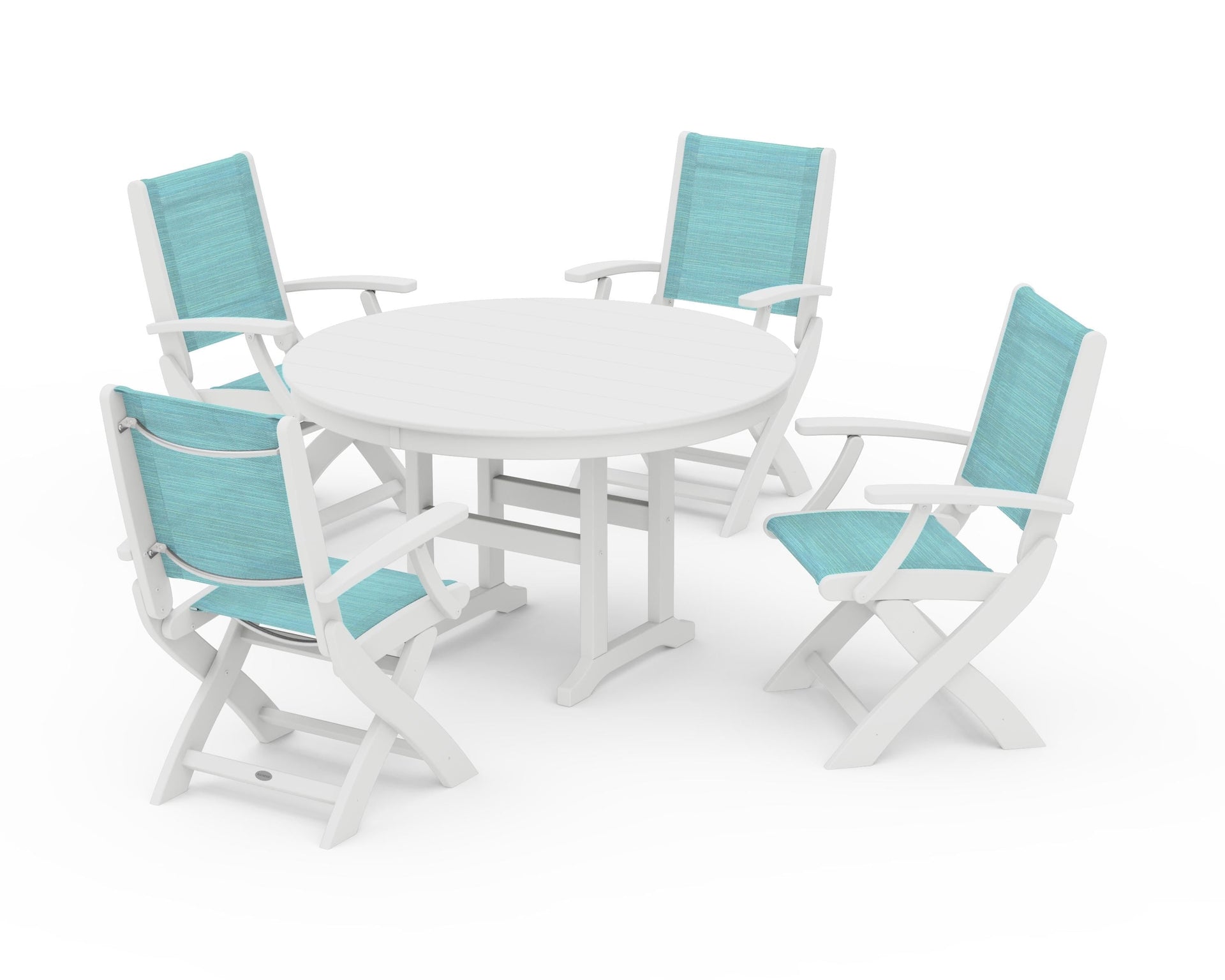 Coastal Folding Chair 5-Piece Round Dining Set