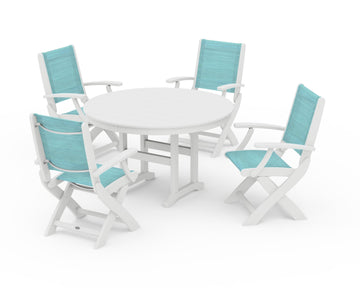 Coastal Folding Chair 5-Piece Round Dining Set