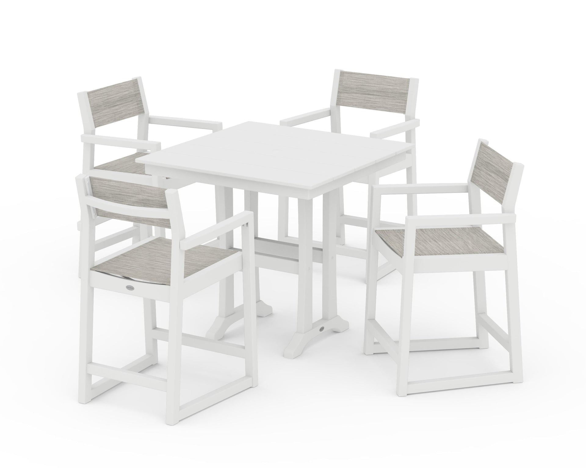 EDGE Sling Arm Chair 5-Piece Farmhouse Counter Set with Trestle Legs