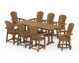 Nautical Curveback Adirondack Swivel 9-Piece Counter Set with Trestle Legs