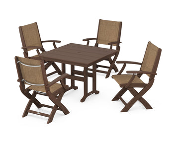 Coastal Folding Chair 5-Piece Farmhouse Dining Set