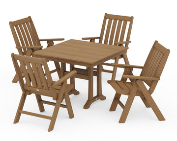 Vineyard Folding 5-Piece Farmhouse Dining Set With Trestle Legs