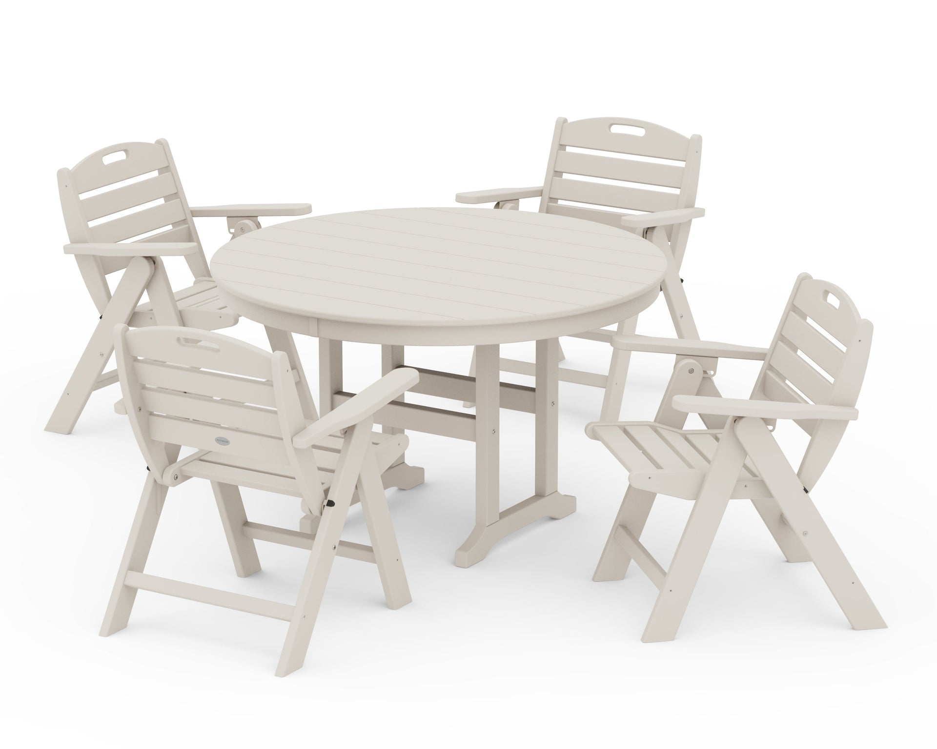 Nautical Folding Lowback Chair 5-Piece Round Farmhouse Dining Set