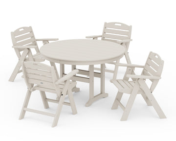 Nautical Folding Lowback Chair 5-Piece Round Farmhouse Dining Set