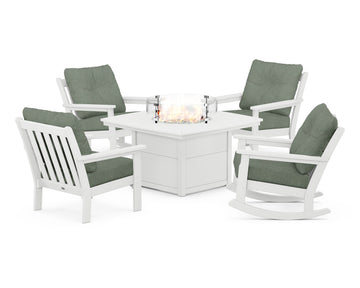 Vineyard 5-Piece Deep Seating Rocking Chair Conversation Set with Fire Pit Table
