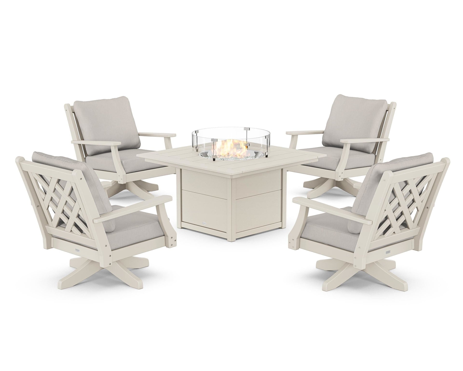 Wovendale 5-Piece Deep Seating Swivel Conversation Set with Fire Pit Table