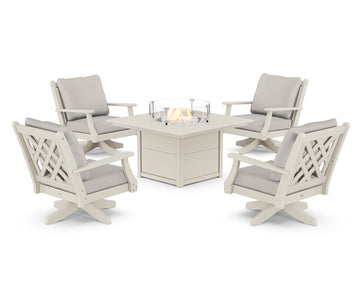 Wovendale 5-Piece Deep Seating Swivel Conversation Set with Fire Pit Table