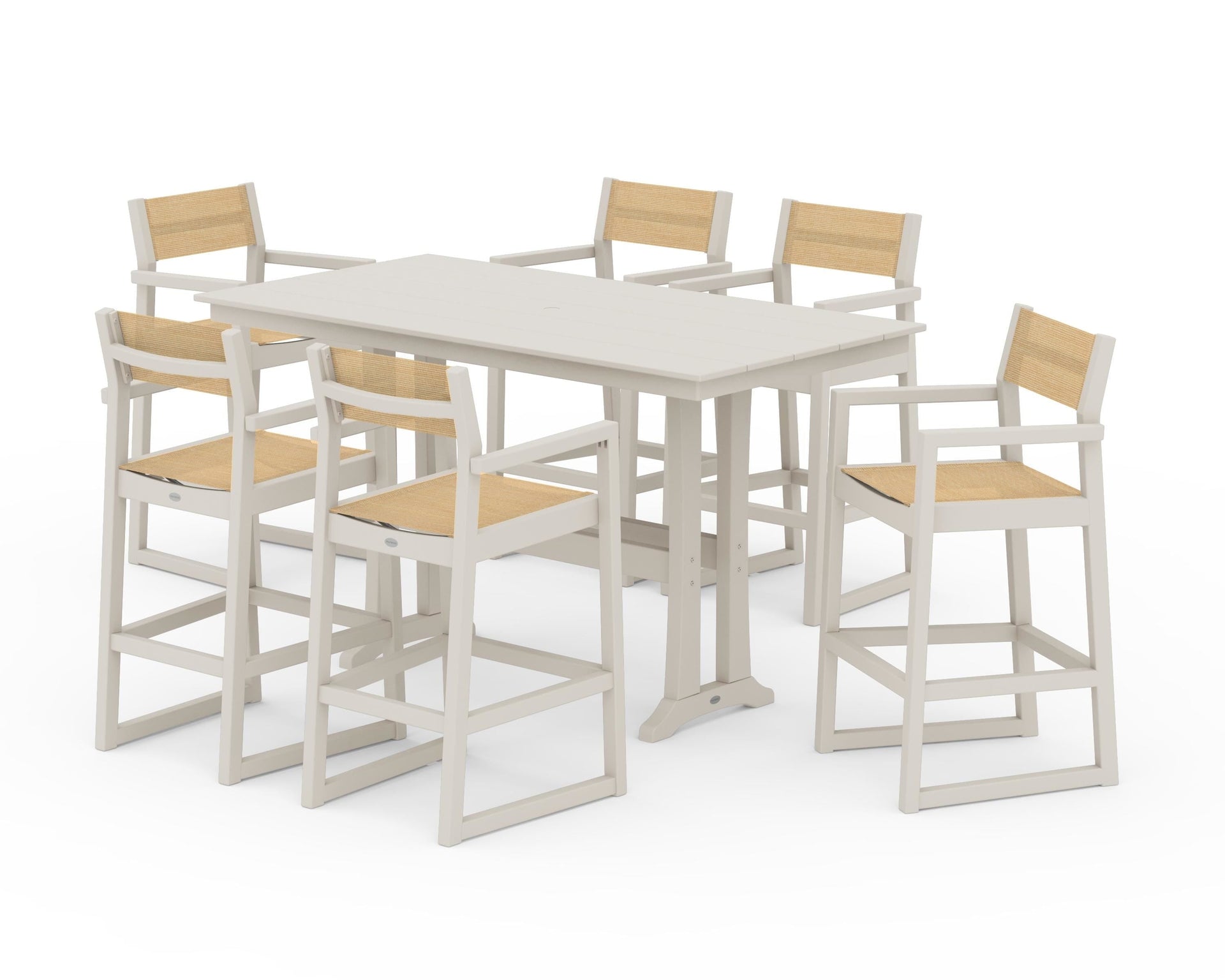 EDGE Sling Arm Chair 7-Piece Farmhouse Bar Set with Trestle Legs
