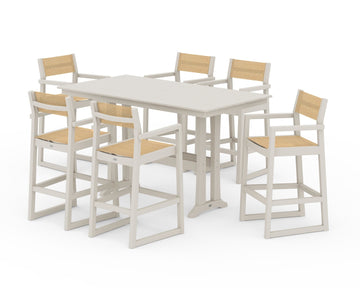EDGE Sling Arm Chair 7-Piece Farmhouse Bar Set with Trestle Legs