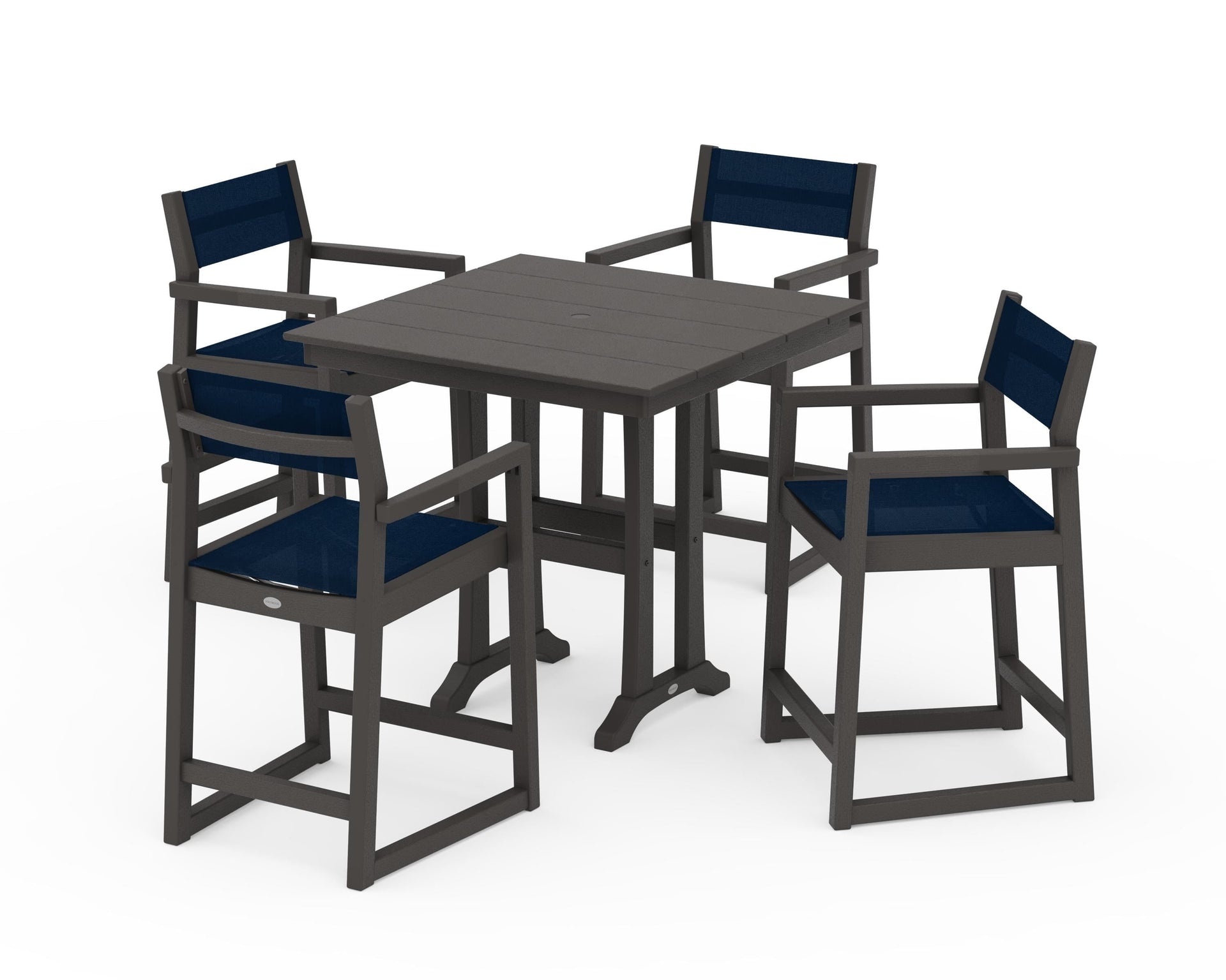 EDGE Sling Arm Chair 5-Piece Farmhouse Counter Set with Trestle Legs