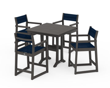 EDGE Sling Arm Chair 5-Piece Farmhouse Counter Set with Trestle Legs