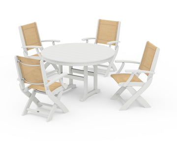 Coastal Folding Chair 5-Piece Round Dining Set