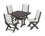 Coastal Folding Side Chair 5-Piece Farmhouse Dining Set With Trestle Legs
