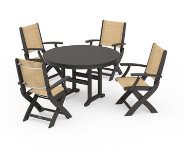 Coastal Folding Chair 5-Piece Round Dining Set