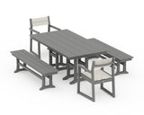 EDGE Sling Arm Chair 5-Piece Farmhouse Dining Set with Benches
