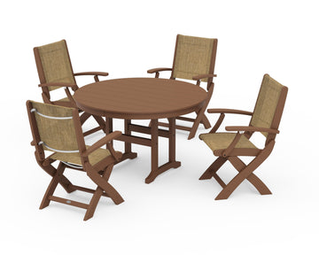 Coastal Folding Chair 5-Piece Round Dining Set