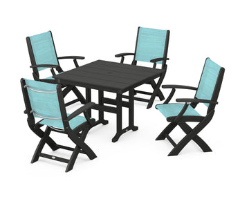 Coastal Folding Chair 5-Piece Farmhouse Dining Set