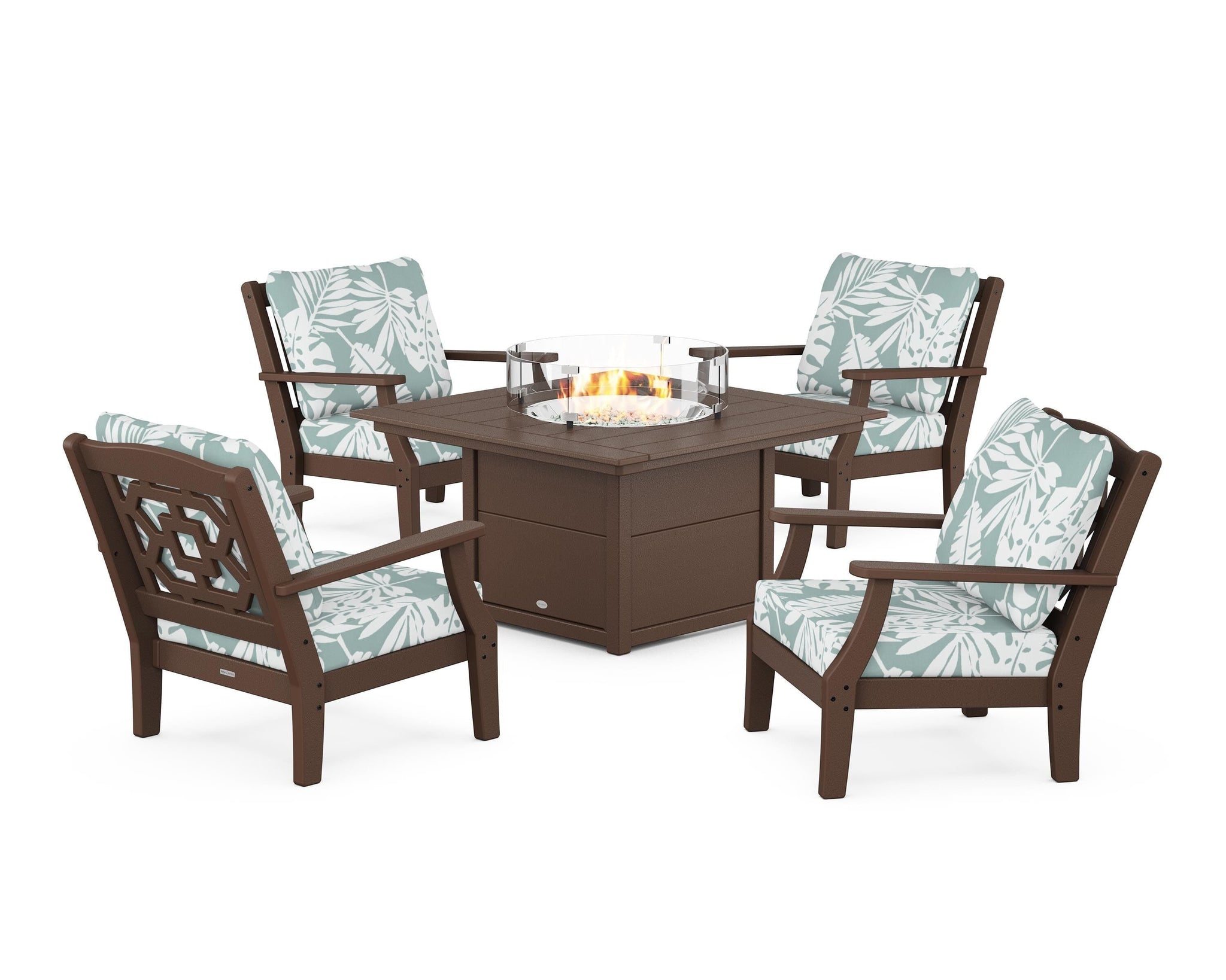 Chinoiserie 5-Piece Deep Seating Set with Fire Pit Table