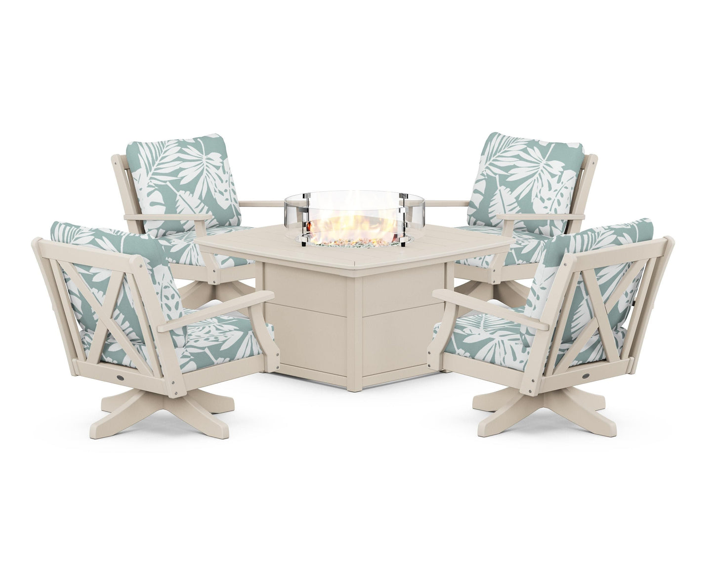 Braxton 5-Piece Deep Seating Swivel Conversation Set with Fire Pit Table