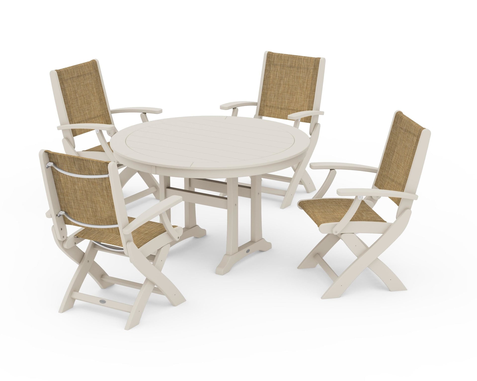Coastal Folding Chair 5-Piece Round Dining Set with Trestle Legs
