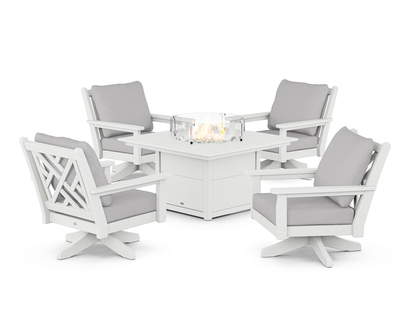 Chippendale 5-Piece Deep Seating Swivel Conversation Set with Fire Pit Table