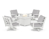 Chippendale 5-Piece Deep Seating Swivel Conversation Set with Fire Pit Table
