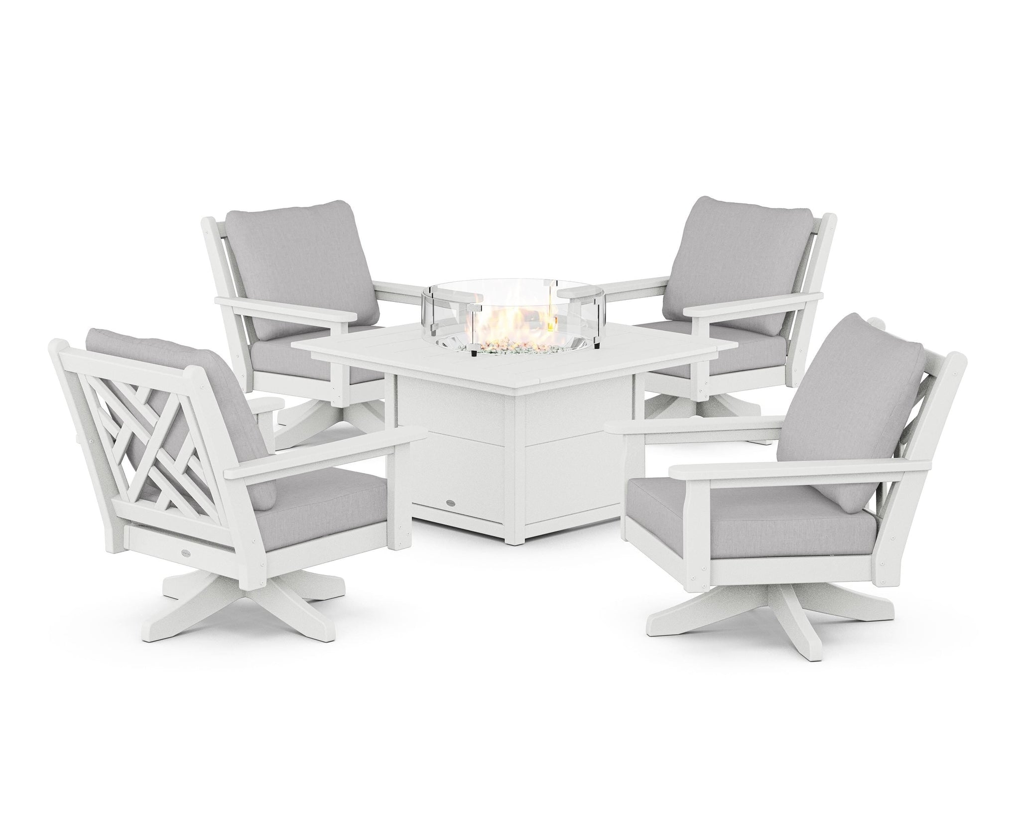 Chippendale 5-Piece Deep Seating Swivel Conversation Set with Fire Pit Table