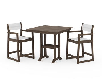 EDGE Sling Arm Chair 3-Piece Farmhouse Counter Set with Trestle Legs